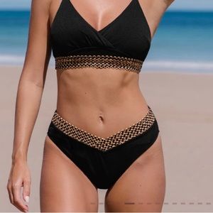 Popvil Solid Twist Woven Black Bikini Bottoms